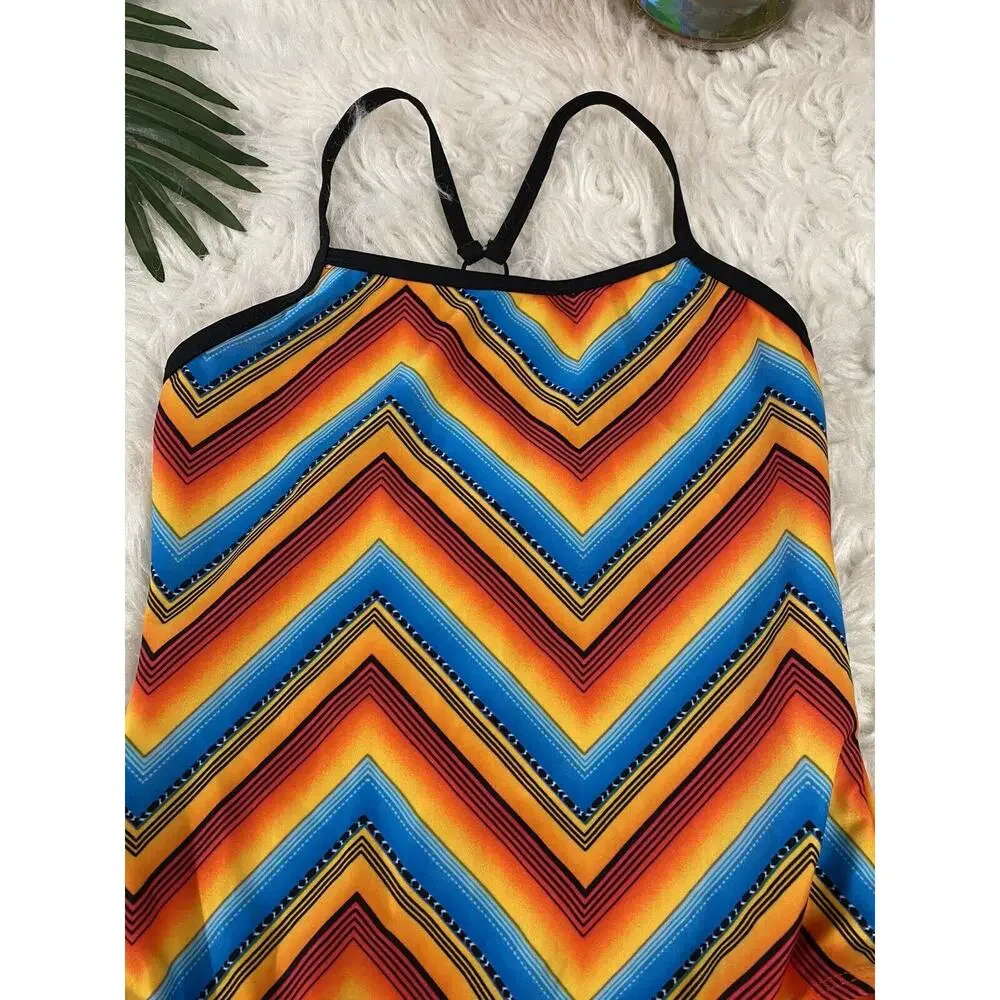 Joe Boxer Girls 1-Piece Swim Suit Multicolor Orange STRIPE NWT size 10